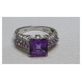 Sterling Purple CZ Ring Intricate Filigree Band 7