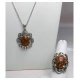Sterling Poppy Jasper Filigree Ring & Pendant
