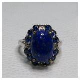 Lapis Lazuli Platinum on Brass Ring Size 7