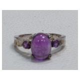 Sterling Silver Oval Cabochon Amethyst Ring Sz 7