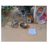 Box of Small Etched Wine Glasses & Misc Vtg
