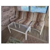 White Metal Patio 3 Seat Couch & Coffee Table