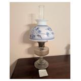 VTG Hurricane Oil Lamp Blue & White Shade