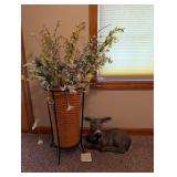 Faux Flowers, Wreath & Ceramic Faun