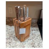 Oak & Walnut 360 Knife Block w/ Knives