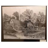 Framed Signed Graphite Illustration Art