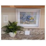 Framed Art Print & Faux Fern Plant