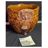 Vtg Deer Head Glazed Pottery Jardiniere Planter