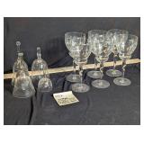 Vintage Etched Glass/ Crystal Wine Goblets Bells