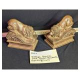 Vintage Bronze Look Resin Bookends Prowling Lions