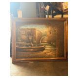 Signed Fountain Canvas Painting approx 5'