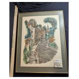 Framed Signed Ink/Watercolor Illustration Art