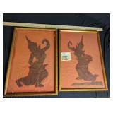 VTG Framed Thai Temple Rubbings on Rice Paper
