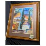Signed Framed Villa Watercolor Painting