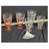 Vintage Fostoria Style Needle Etched Pink Glasses
