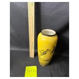 Vintage Czechoslovakian yellow glass vase, ducks