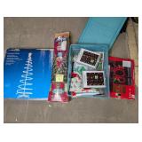 Lot of Christmas decorations, trees, ornaments