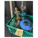 Lot of vintage oil lamps and extra oil