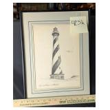 Vintage framed art Cape Hatteras Lighthouse