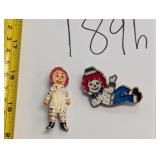 VTG Raggedy Ann & Andy enamel pins, Viro, Mamsell