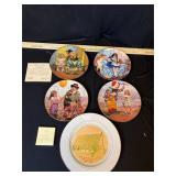 Lot of 5 Vintage Plates, clowns, church