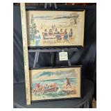 Vintage framed watercolor paintings, Pilgrims