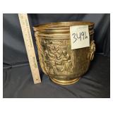 Antique English embossed brass planter/jardiniere