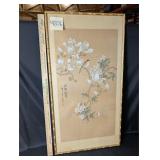 Vintage framed Chinese watercolor silk painting