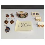 VTG Cloisonne bangle bracelet and earrings