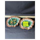 Pair of vintage Majolica ceramic leaf dishes