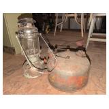 Vintage oil lamp and can
