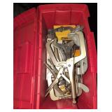 Toolbox w/Tools, Vise Clamps, Sanding Belts, etc