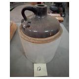 Vintage two-tone stoneware whiskey jug dark brown