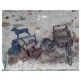 Cast iron bells and garden pot