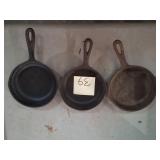 3 vintage, small cast-iron skillets