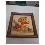 Vintage, framed crewel embroidery piece