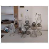 Antique/vintage glass hurricane oil lamps