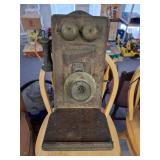 Antique wooden crank wall telephone,