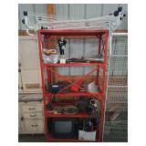 Vintage orange garage shelf w/contents