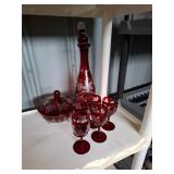 Bohemian ruby red cut-to-clear crystal glassware,