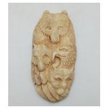 Carved Bone Wolves Eagle Mountain Lion Pendant