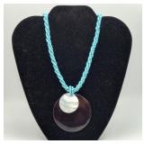 Turquoise Seed Bead Shell Mother Pearl Necklace