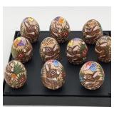 Russian Pyrography Wood Burned Painted Easter Eggs