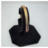 Gold on Sterling Gemstone Hinged Bangle Bracelet