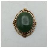 14k Gold Jade Cameo Brooch with Seed Pearls