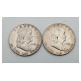2-1951 Ben Franklin Silver Half Dollar US Coins