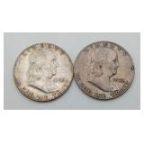 2-1952 Silver Half Dollar Ben Franklin US Coins