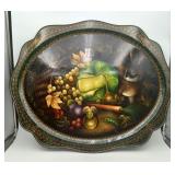 Russian Hand Painted Lacquer Tray Khokloma Signed