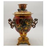 Russian Brass Samovar Khokloma Painted Vessel