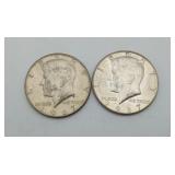 2 Kennedy Silver Half Dollars 1967 40% silver